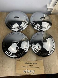 Set of 4 Vintage NOS 1935-1936 Chevrolet Chrome Replacement Trim Ring Hub Caps