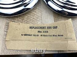 Set of 4 Vintage NOS 1935-1936 Chevrolet Chrome Replacement Trim Ring Hub Caps