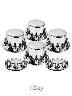 Set of Chrome Front and Rear Axle Wheel Cover Hub Cap 33mm Lug Nuts Semi Truck