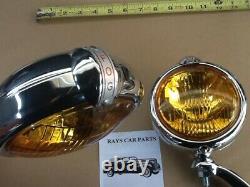 Small 12 Volt Vintage Style Fog Lights With Fog Cap And Chrome Brackets