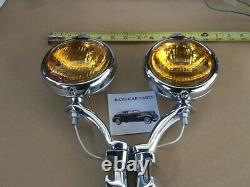 Small 12 Volt Vintage Style Fog Lights With Fog Cap And Chrome Brackets