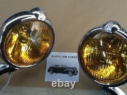 Small 12 Volt Vintage Style Fog Lights With Fog Cap And Chrome Brackets