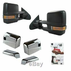 Tow Mirror Power Folding LED Chrome LH & RH Kit Pair Set for GM Pickup Truck New