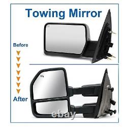 Tow Mirrors Fit 2004-2014 Ford F-150 Power Heated Turn Signal Puddle Chrome Cap