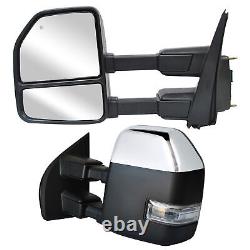 Towing Mirrors Fit 17-20 Ford F-250 F350 Super Duty Power Heat Siganl Chrome Cap