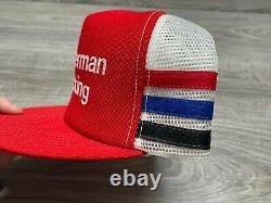 VINTAGE 3 Stripe Schwerman Trucking Mesh Trucker SnapBack Hat Made In USA MINT