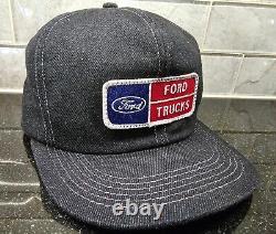 VTG K-BRAND Products Ford Trucks Black Denim Trucker Snapback Hat 80s Rare