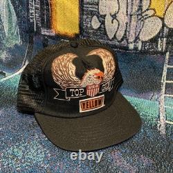 Vintage 80s Bald Eagle Trucker Hat NEW Yellow Trucking Harley AOP Fashion