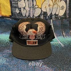 Vintage 80s Bald Eagle Trucker Hat NEW Yellow Trucking Harley AOP Fashion