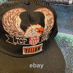 Vintage 80s Bald Eagle Trucker Hat NEW Yellow Trucking Harley AOP Fashion