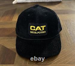 Vintage CAT Diesel Power Corduroy Hat Patch SnapBack Trucker Cap Black