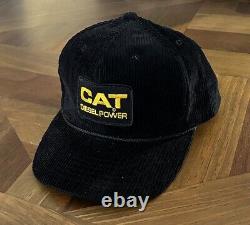 Vintage CAT Diesel Power Corduroy Hat Patch SnapBack Trucker Cap Black