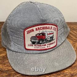 Vtg ESSO John Archibald Mack Truck Snapback Corduroy Hat Cap Oil MINT with Tag