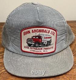 Vtg ESSO John Archibald Mack Truck Snapback Corduroy Hat Cap Oil MINT with Tag