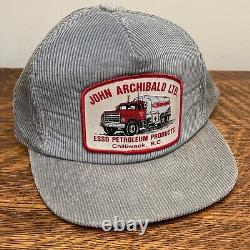 Vtg ESSO John Archibald Mack Truck Snapback Corduroy Hat Cap Oil MINT with Tag