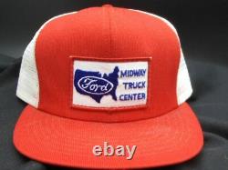 Vtg NOS FORD Midway Truck Center Snapback Trucker Hat Patch Cap Made in USA Mint