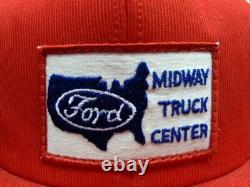 Vtg NOS FORD Midway Truck Center Snapback Trucker Hat Patch Cap Made in USA Mint